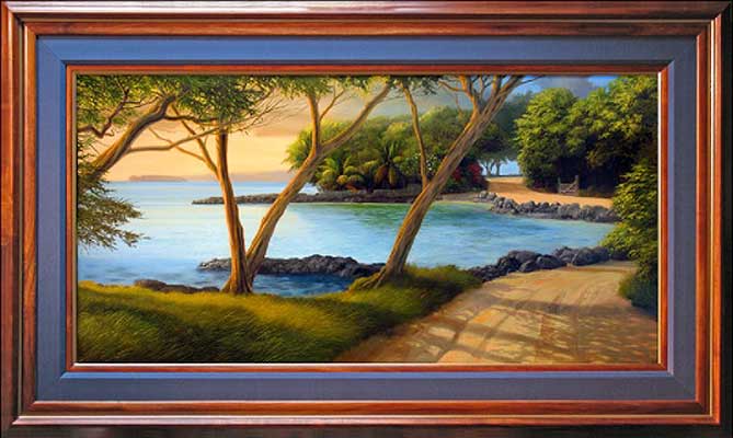 Braided Kiawes in Six Piece Koa Frame with Blue Silk Liner